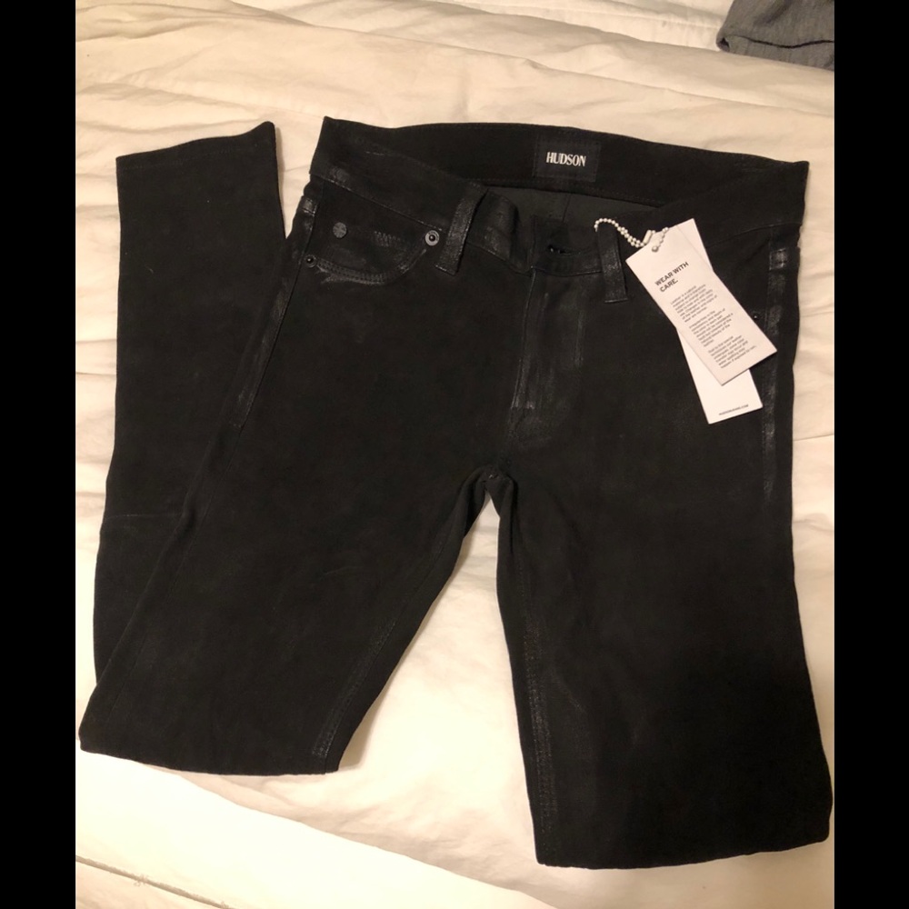 Hudson suede black skinny jeans